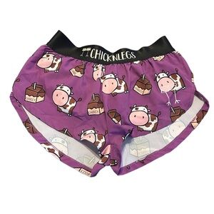 Chicknlegs Women’s Choccy Cows 1 1/2” Split Running Shorts SZ XS